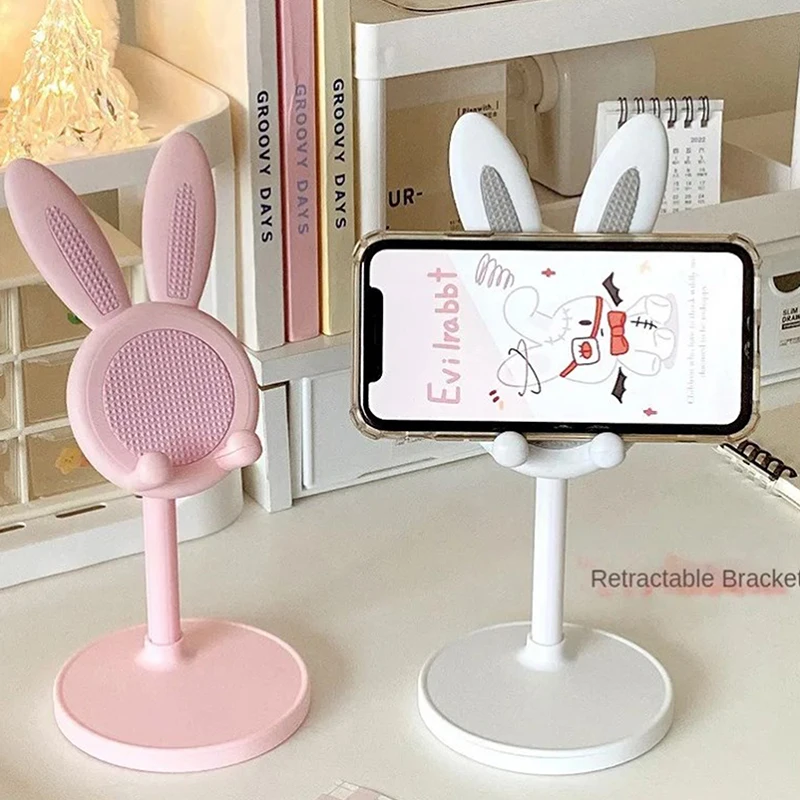 

Pink Phone Holder Desktop Cell Phone Stand For Smartphone Adjustable Lovely Rabbit Cartoon Table Support