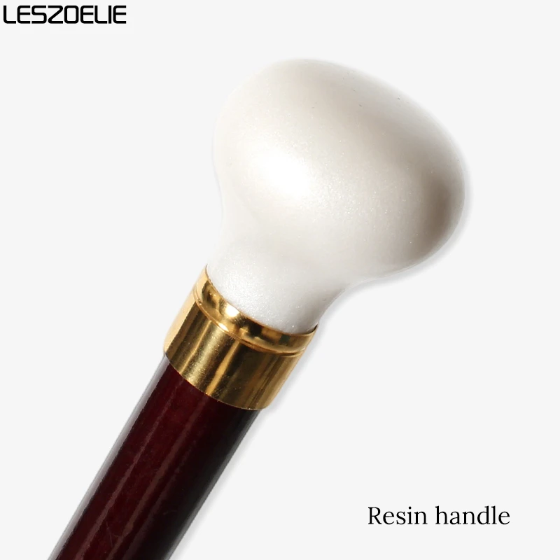 Fashion Smooth Round Pearl White Resin Handle Wooden Walking Cane Red 2-pieces Detachable Walking Stick for Men And Women