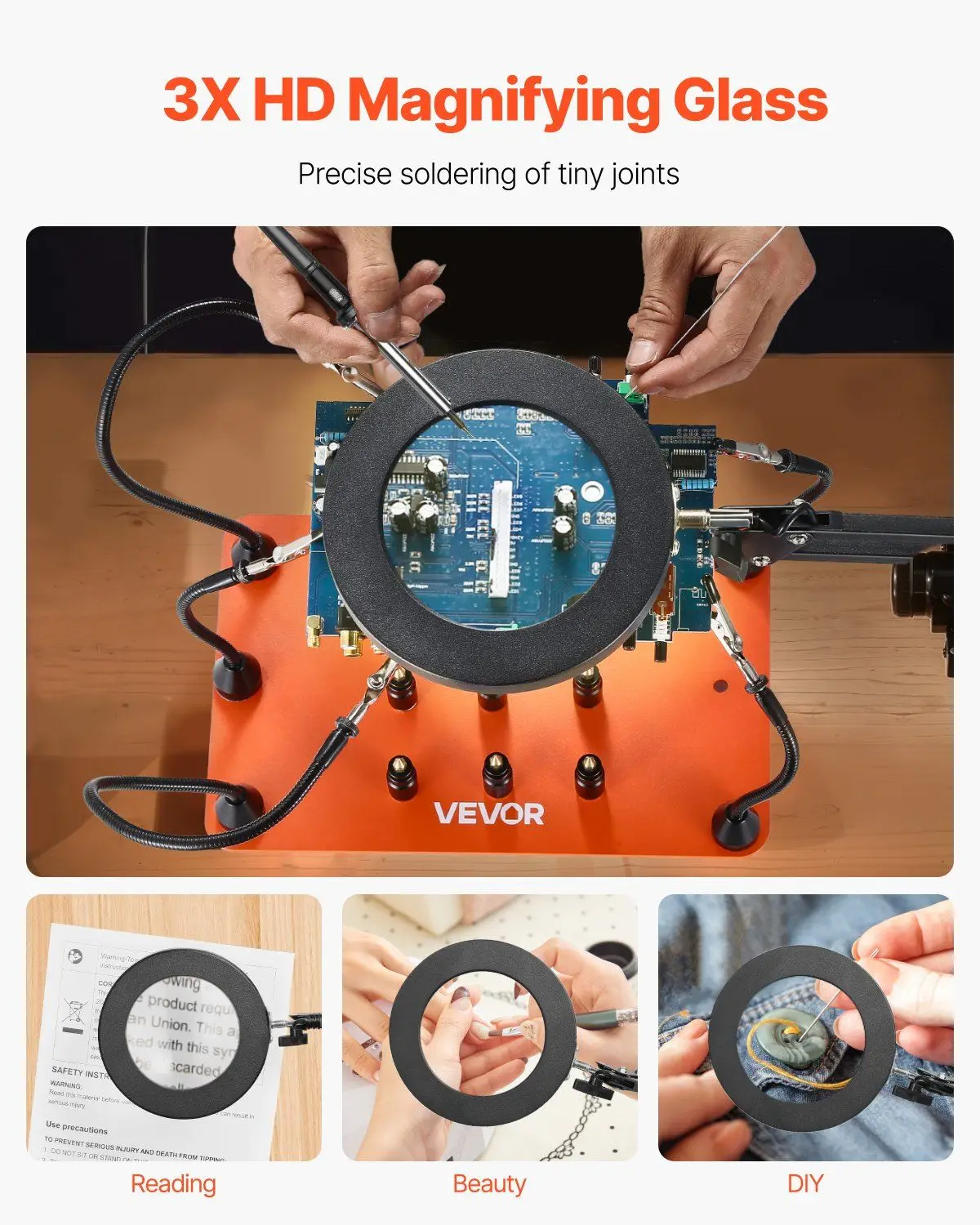 Compact 3X LED Magnifying Lamp and 5-Arm Magnetic Helping Hands Setup for Fine Detail Work Efficient Soldering