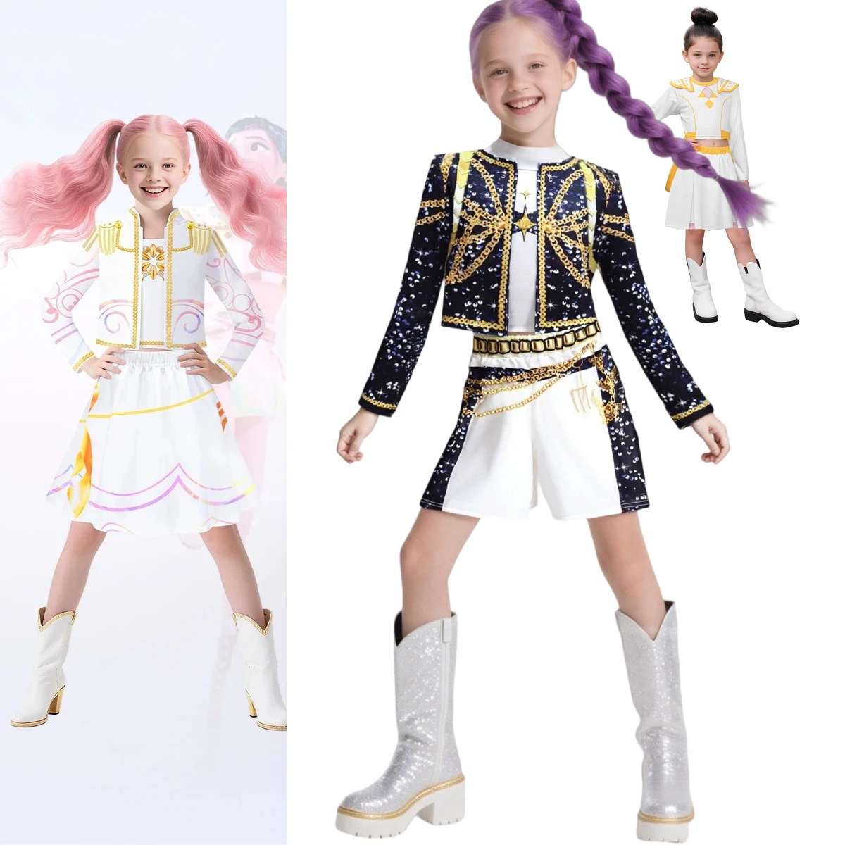 

Kids Girls Kpop Demon Hunters Rumi Zoey Mira Cosplay Costume Disguise for Child Clothes Roleplay Outfit Halloween Carnival Suit