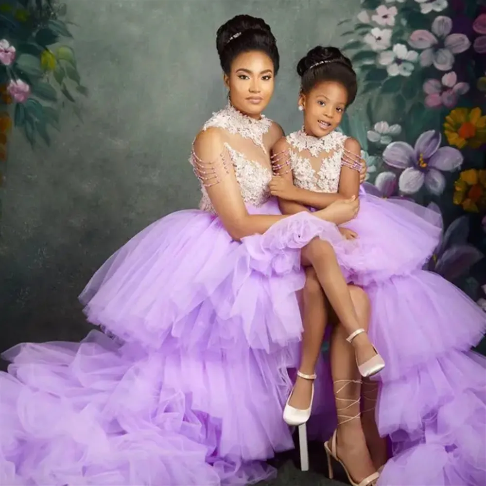

Elegant Lavender Girls Birthday Dress Customized High Low Ruffles Flower Girl Dress for Wedding Party Baby Queen Ball Gown