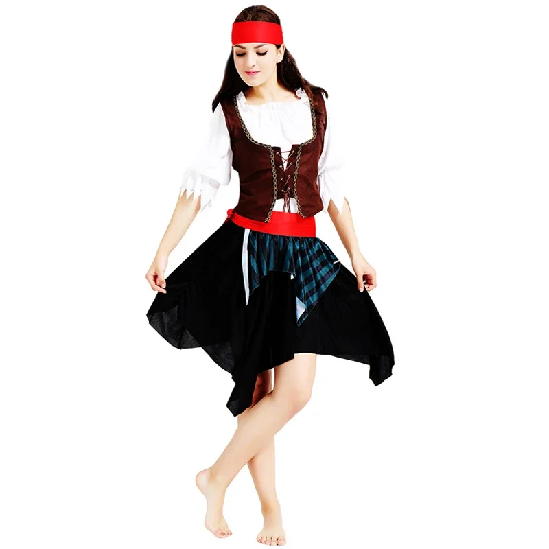 Donne Caribbean Pirates Dress costumi Cosplay Fancy Halloween Carnival Party Suits medievali Gothic Pirates Dress up