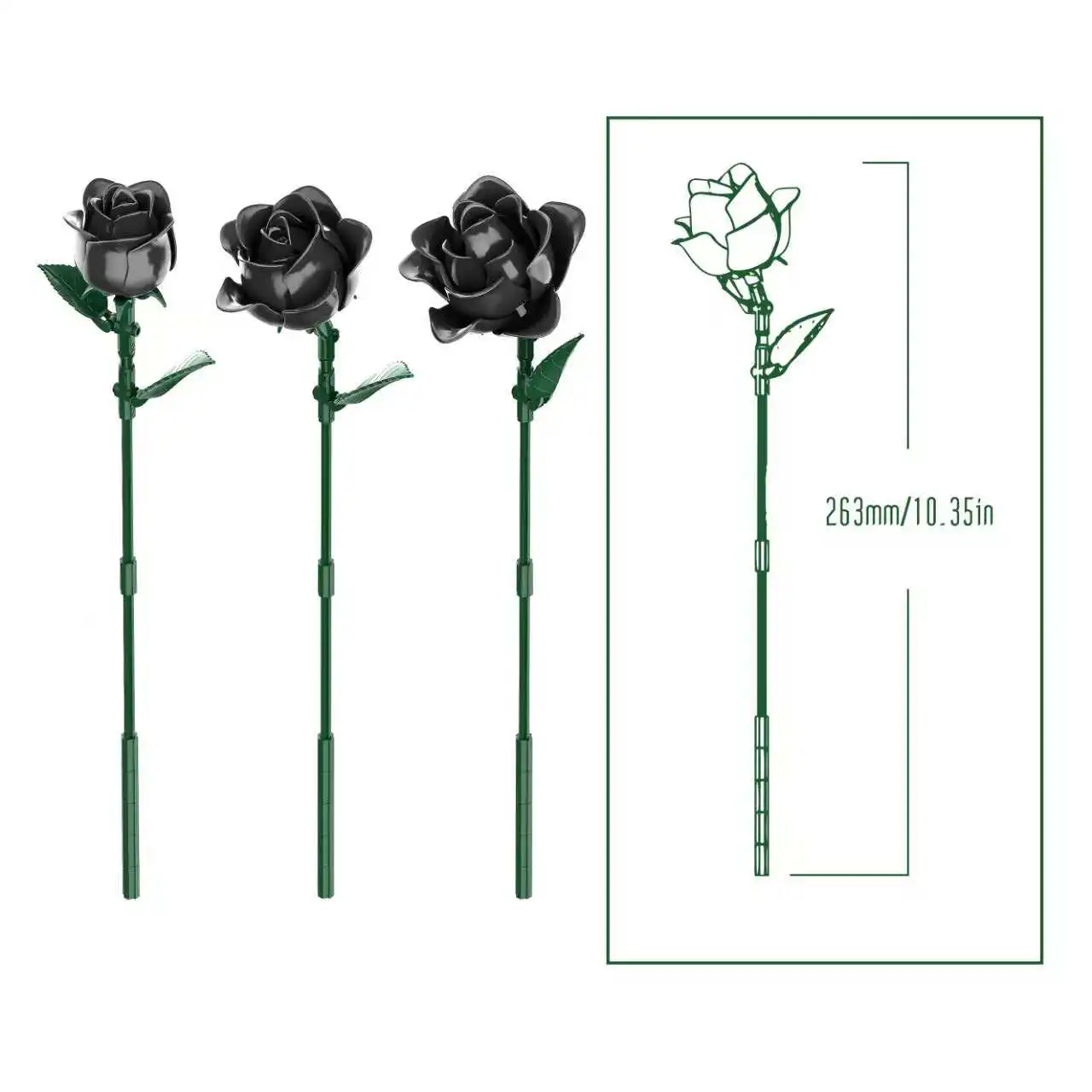 High Quality Black Rose Building Bricks Kit Simulated Roses Plant Bouquet Model Toys Girlfriend Birthday Gift