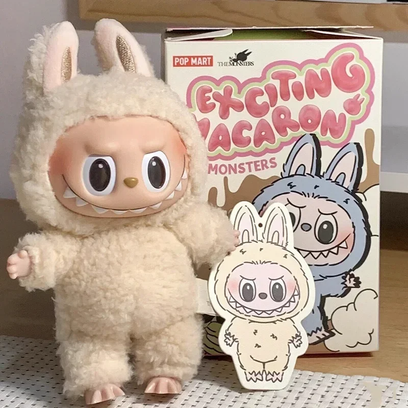 Labubu los monstruos latido del corazón Macaron esmalte cara caja ciega estatuilla de Pvc adorno de mesa muñeca Kawaii regalo de cumpleaños para niños