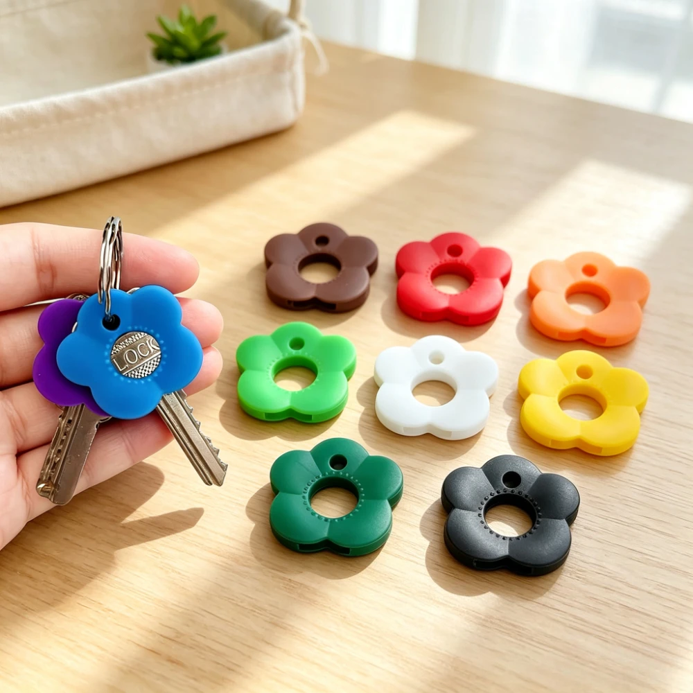 20pcs Silicone Flower Key ID Tags Colorful Key Covers for Keys Bag Charm Cute Keychain Organizer for Home Office School Supplies