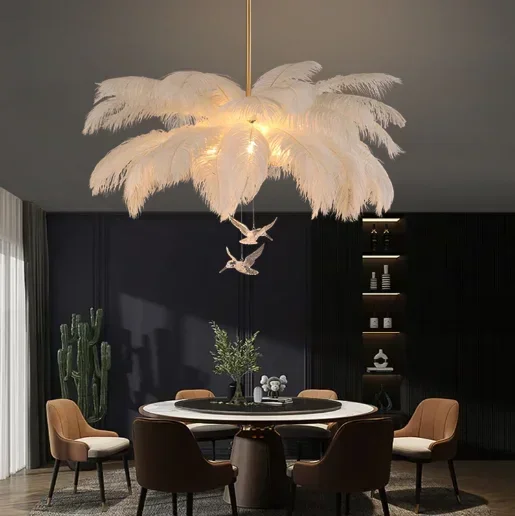 Nordic Ostrich Feather Chandelier Postmodern Luxury Ceiling Lamp Romantic Design for Princess Bedroom Living Room Light