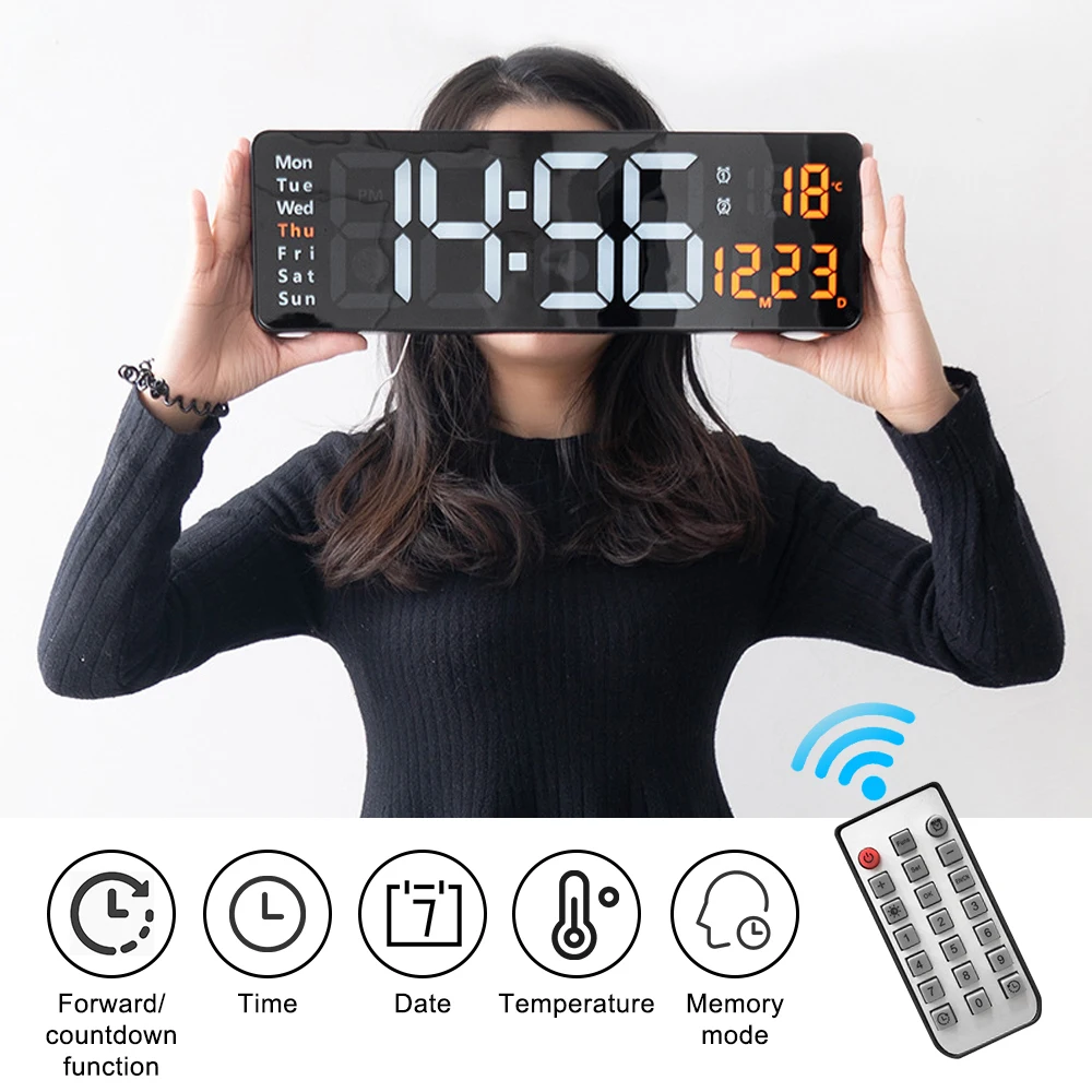 3D Mirror Wall Clock Multifunctional LED Digital Clocks Alarm Calendar Thermometer Countdown LED Light Desk Clock Home Decor