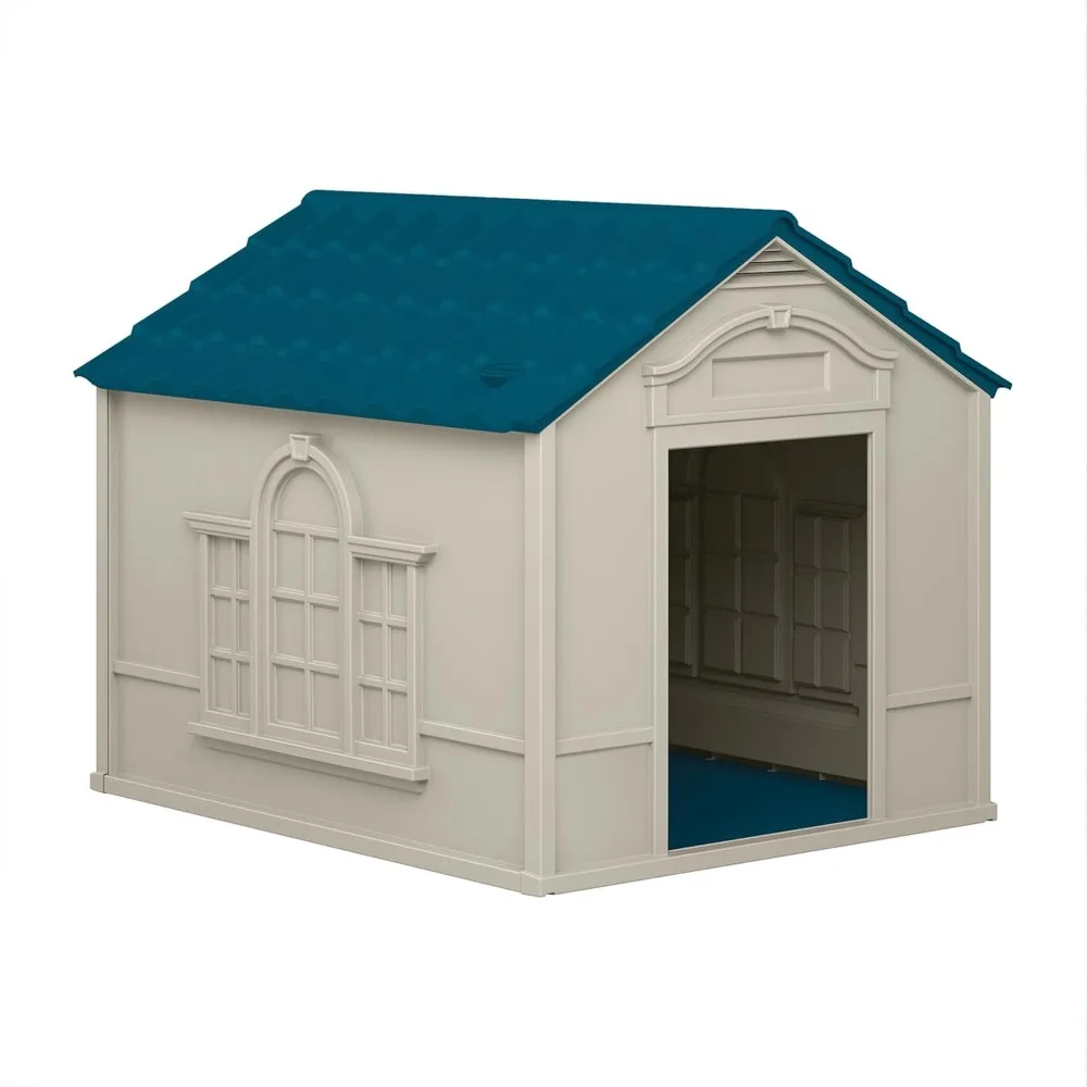 

Deluxe Dog House for Dogs up to 100 Pounds with Removable Roof, Vents, Crowned Channeled Floor, and Personalization Labels, Tau