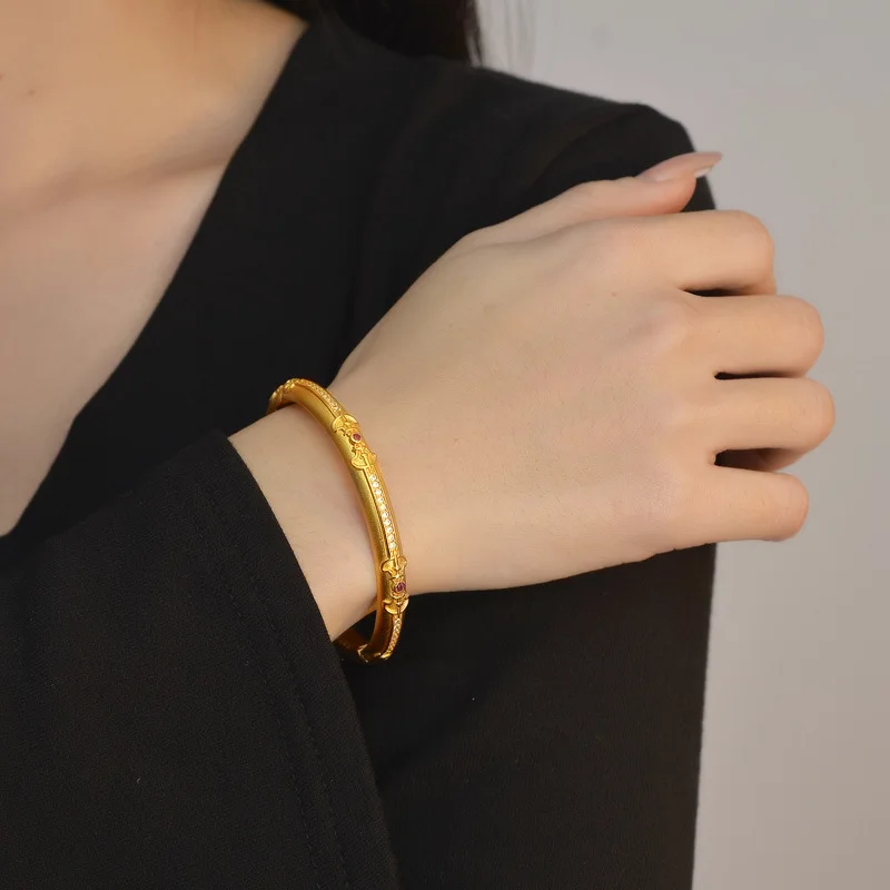 Gold Shop Same Style 9999 24K Real Gold Women's Gold Bracelet with Open Zircon Inlay Luxury Gift Beautiful Jewelry