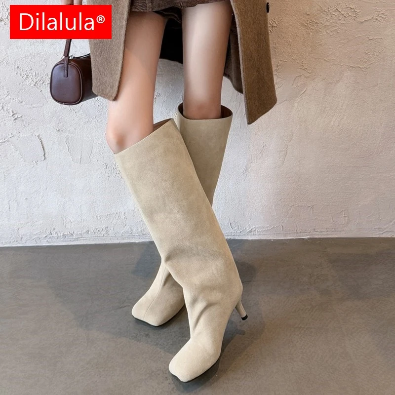 

Dilalula 2025 г., модные сапоги до колена из натуральной кожи, женские пикантные сапоги до колена на тонком высоком каблуке, современные уличные длинные сапоги, женские сапоги без шнуровки для вечеринки