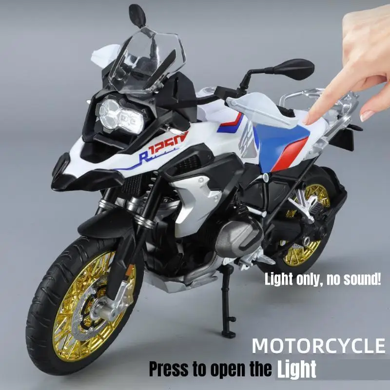 1/9 BMW R1250 GS Toy Motorcycle Model For Children Diecast Metal Motorbike Vehicle Miniature Lightable Collection Gift For Boys