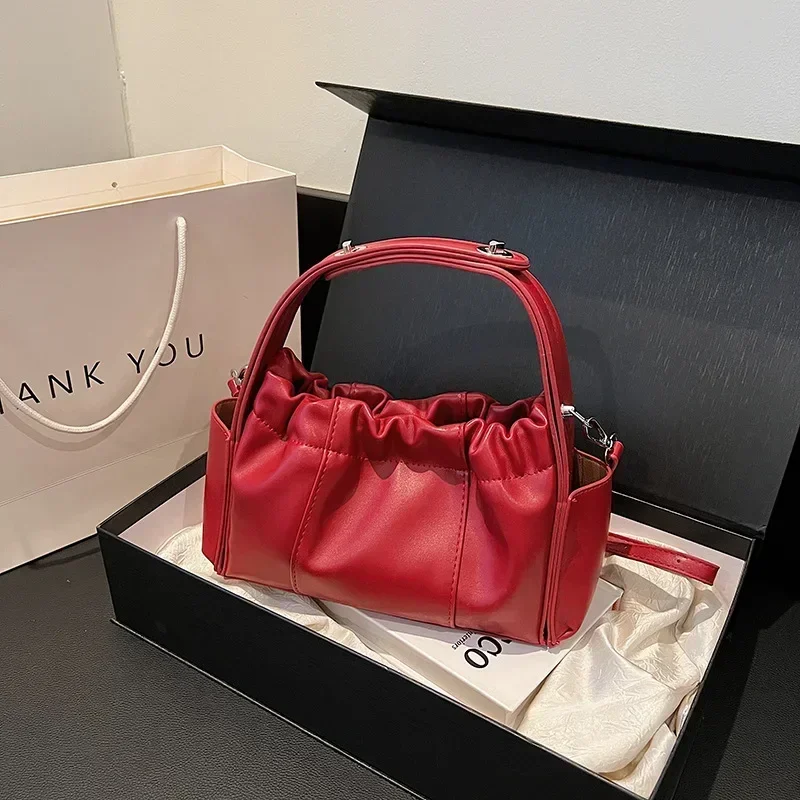 طراز فني قديم! حقيبة دلو أنيقة ذات ثنيات 2025 - حقيبة نسائية كورية كلاسيكية جديدة، محمولة باليد وغير رسمية، كتف ممتاز/كروس #4