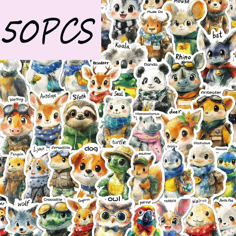 50PCS fantasy animal cartoon clip art stickers, suitable for decorating thermos cups, mobile phones, helmets, waterproof sticker