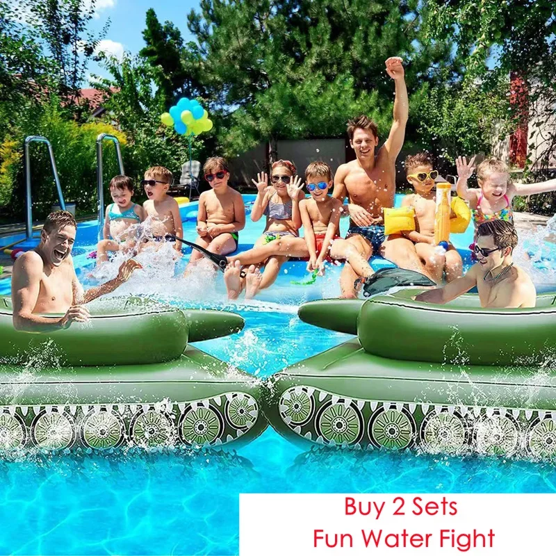 110cm Summer Fun Giant Tank With Watergun Inflatable Toy Floating Truck Pool Floats Water Spray Beach Party Games for Kids Seats