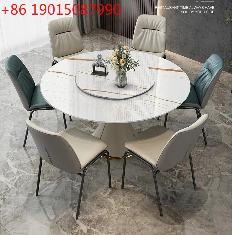 

Итальянские легкие роскошные обеденные столы и стулья из каменной плиты, набор для маленькой квартиры, из массива дерева, простота, мрамор, круглый, современный