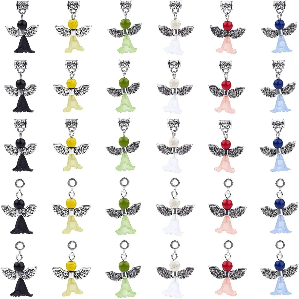 30Pcs Christmas Angel Charms Bulk European Bead Bail Charms Mixed Wedding Dress Wings Xmas Acrylic Pendants Mixed making kit