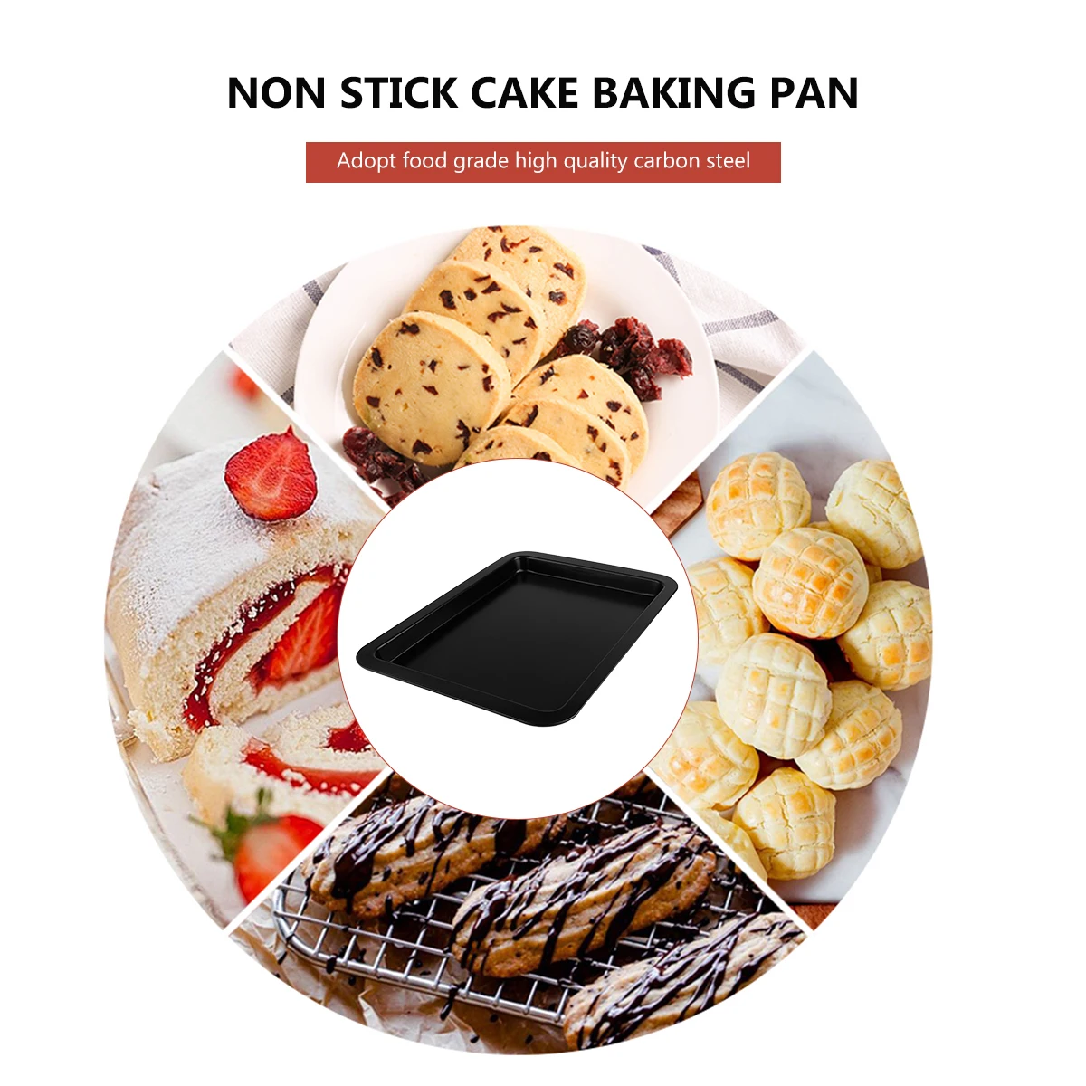 

2pcs Non-Stick Baking Pan Set Carbon Steel Bread Cake Plate Food Grade Coating High Heat Clean Black Home