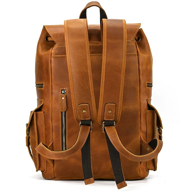 New Arrivals Leather Backpack Luxury Man Real Cowskin Travel Bag Men Male Vintage 17 Inch Laptop School Daypack