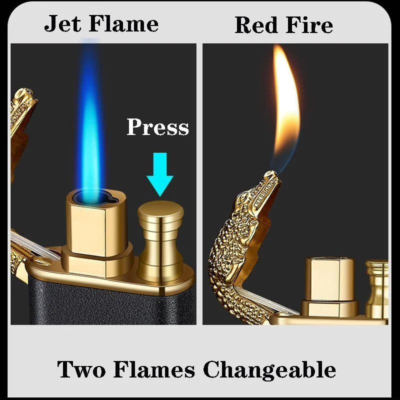 New Dragon Shape Double Fire Jet Flame Open Fire Windproof Butane Gas Lighter Men\'s Gift Small Toy Cigarette Lighting Tool