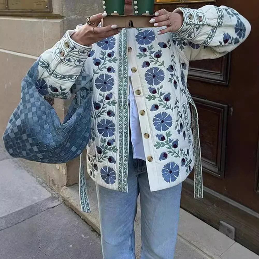 

Осенне-зимняя модная верхняя одежда, удобная хлопковая куртка из мягкого материала с принтом, закрывающая талию, теплая женская куртка на одной пуговице