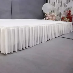 White pleated Table skirt wedding backdrop curtains table cothes for Birthday Banquet stage Silk table skirting event party