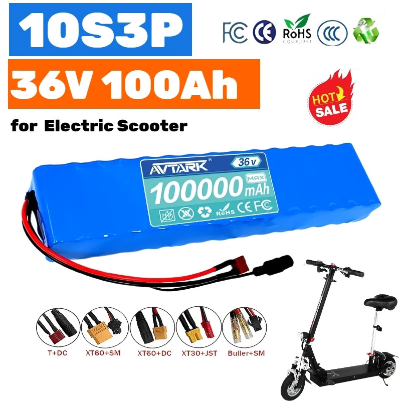 

NEW High-performance 36V 100Ah Scooter Battery 10S3P 18650 Li-ion Battery Pack For 42v Electric Scooter E-bike 3C certification