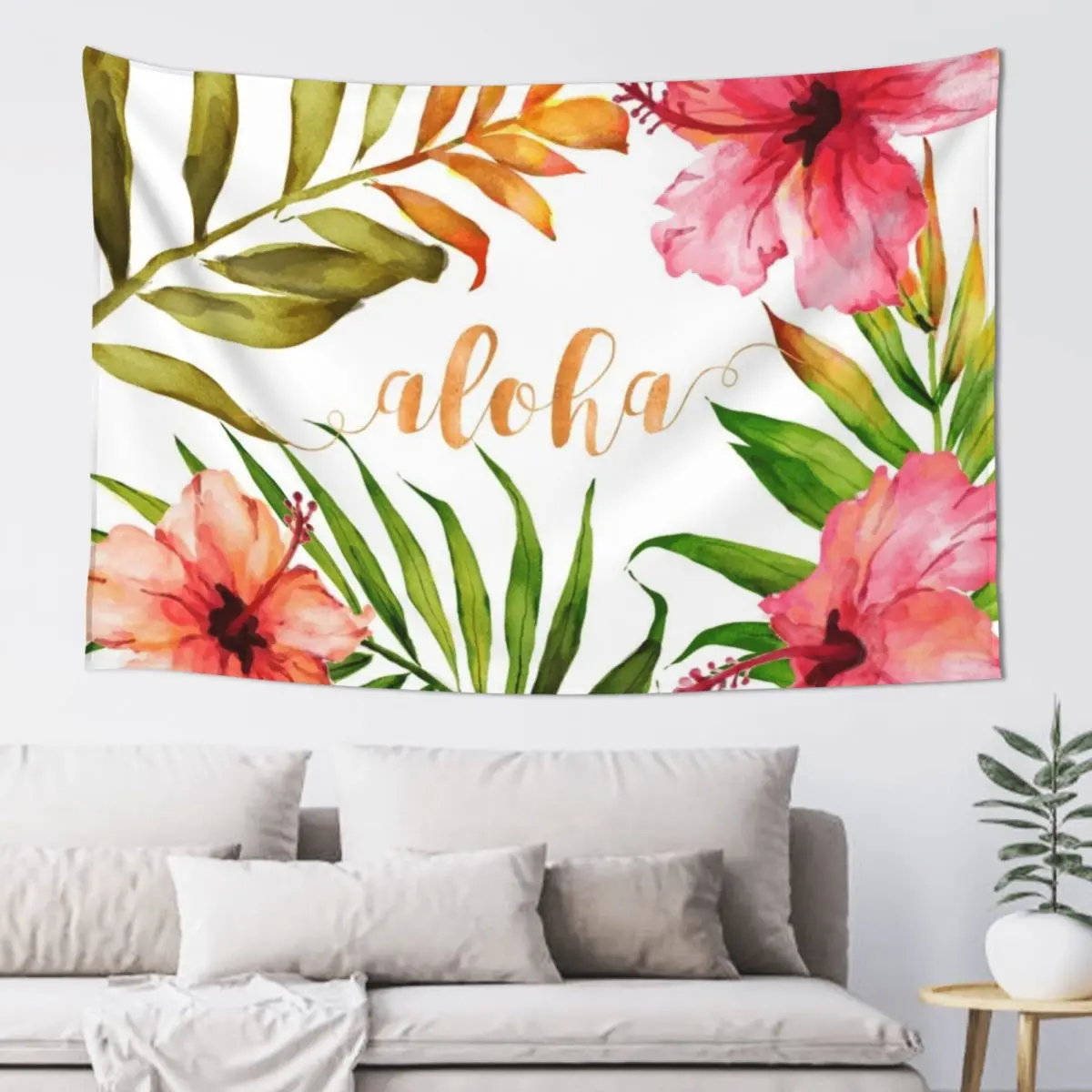 

Aloha Tropical Hawaiian Floral Watercolor Tapestry Room Aesthetic Decor Home Decoration Accessories House Decor Tapestry