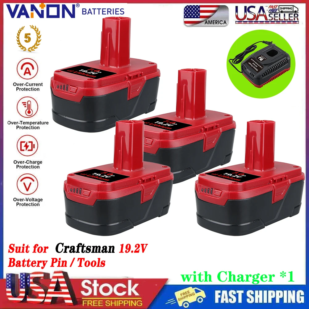 

VANON 1/2/4 шт. 7,0 Ач C3 литий-ионная замена для аккумулятора Craftsman 19,2 В и двойного зарядного устройства Ni-cd/Li-on для DieHard 315.113753