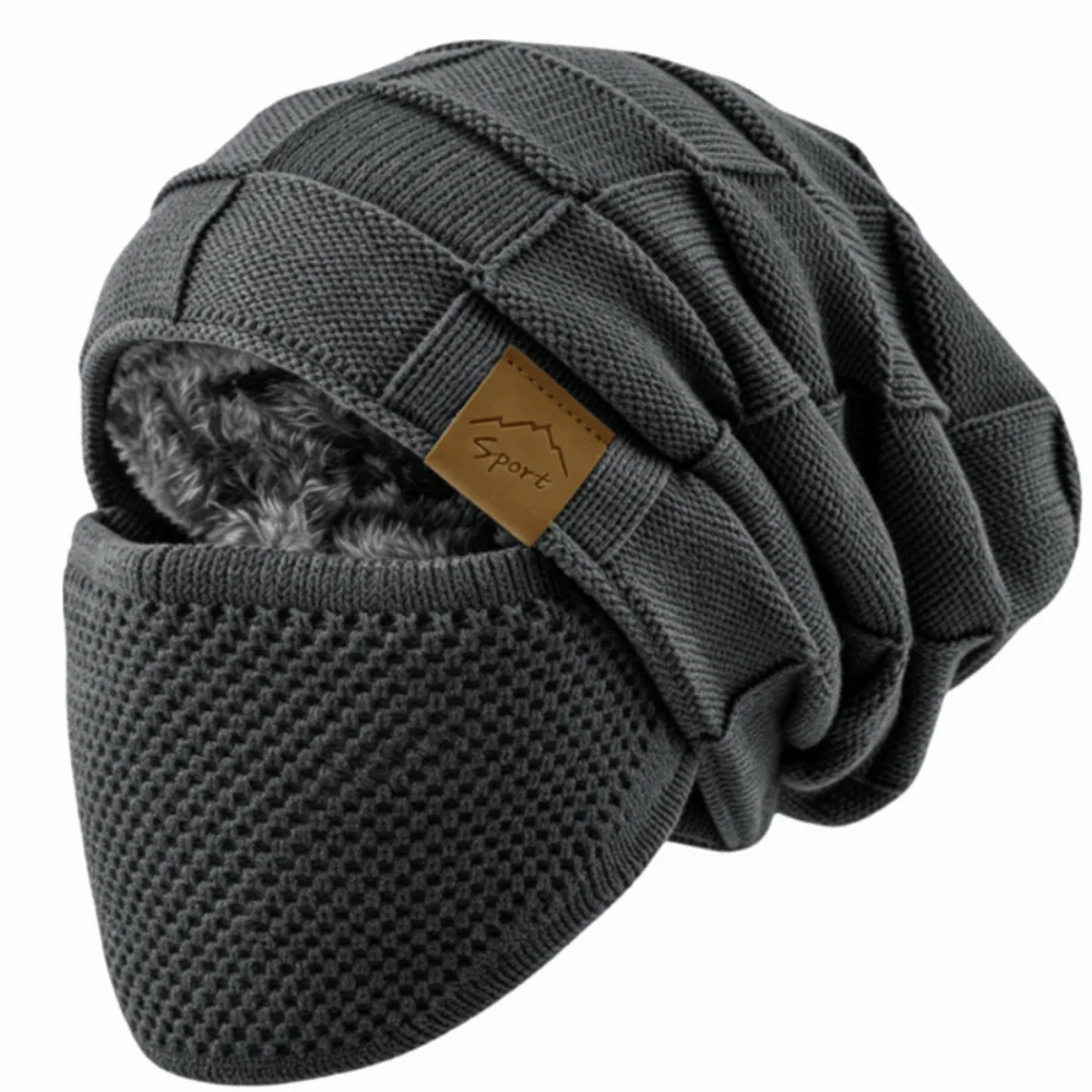 2Pcs/Set Portable Elastic Hat Face Mask Set Durable Windproof Full Head Cover Hat Warm Thickly Men Knit Beanie Cold Weather
