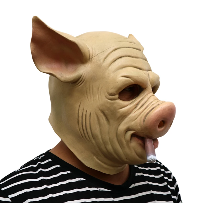 Halloween Cosplay Fumatori Maiale Sigaro Maschera divertente Lattice Pighead Spaventoso Anonimo Maschera a pieno facciale per uomo Fantasia Patry Carnevale Prop