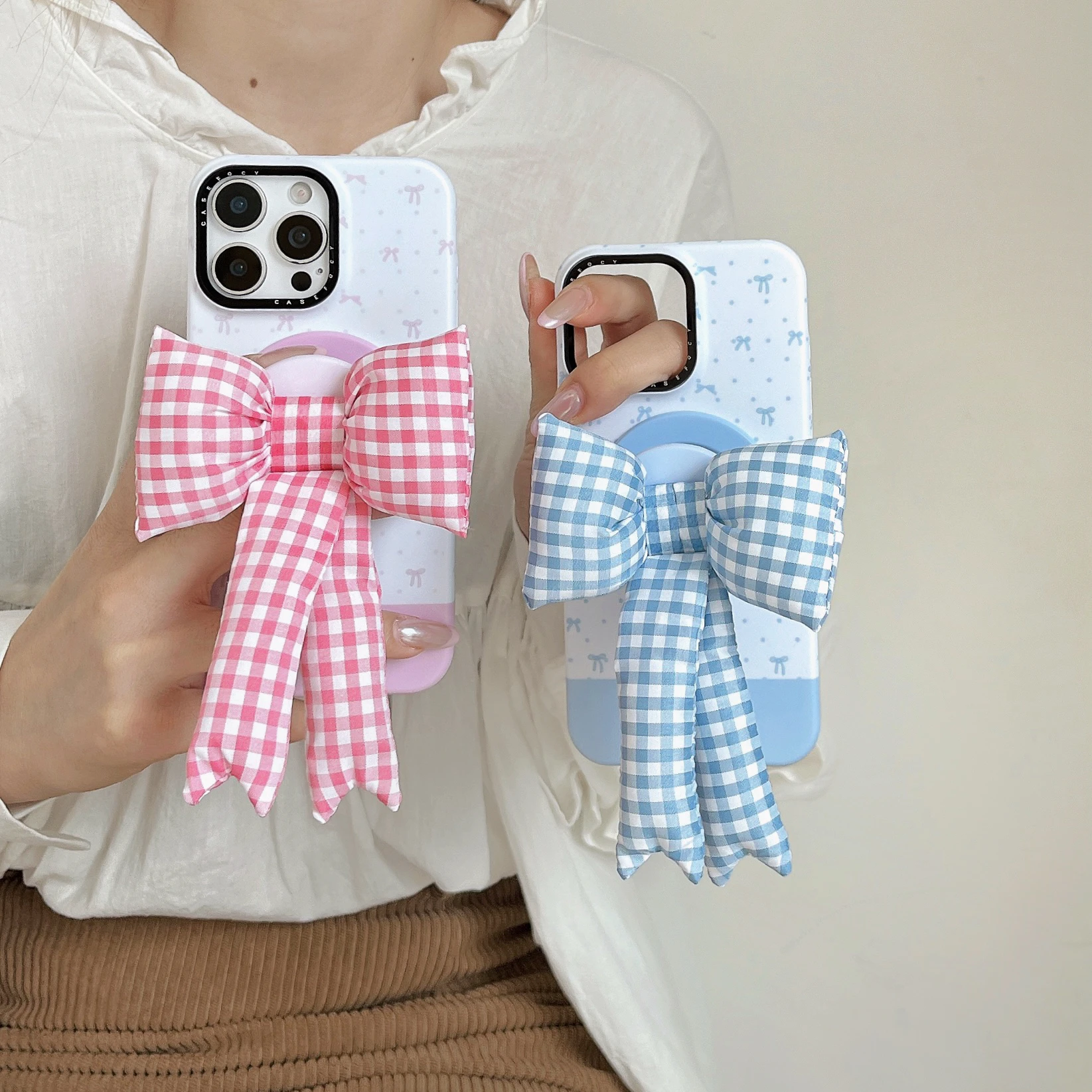 

Чехол для телефона с магнитной подставкой и 3D мультяшным розовым и синим бантом для iphone 16, Pro Max 15, 14, 13, задняя крышка