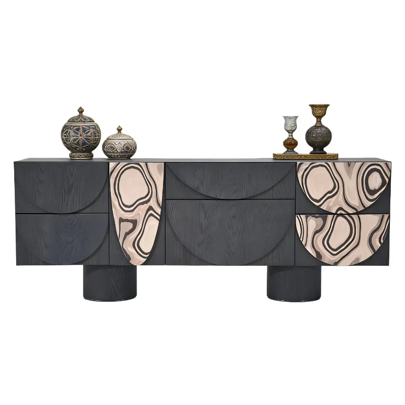 Medieval lacquer dining side cabinet entry porch cabinet art printing decorative cabinet