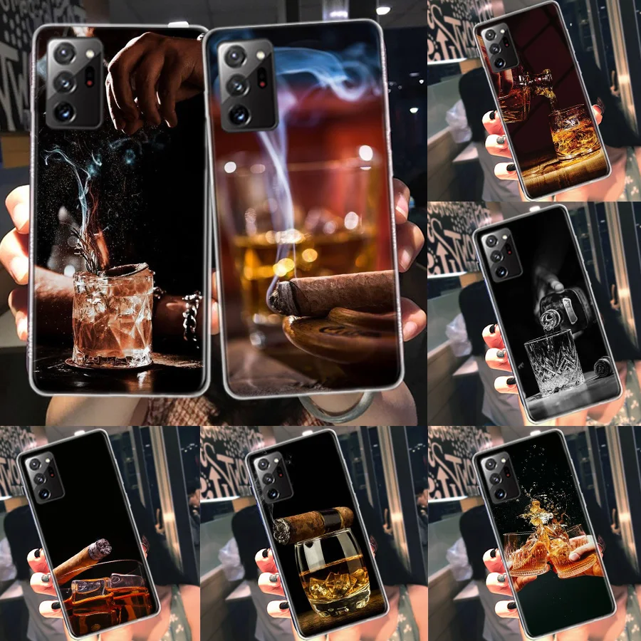 Strong Whiskey With Cigarettes Phone Case For Galaxy Samsung S22 Plus S21 S24 Ultra Clear S20 S23 FE S10 S10E S9 S8 Cover Patter