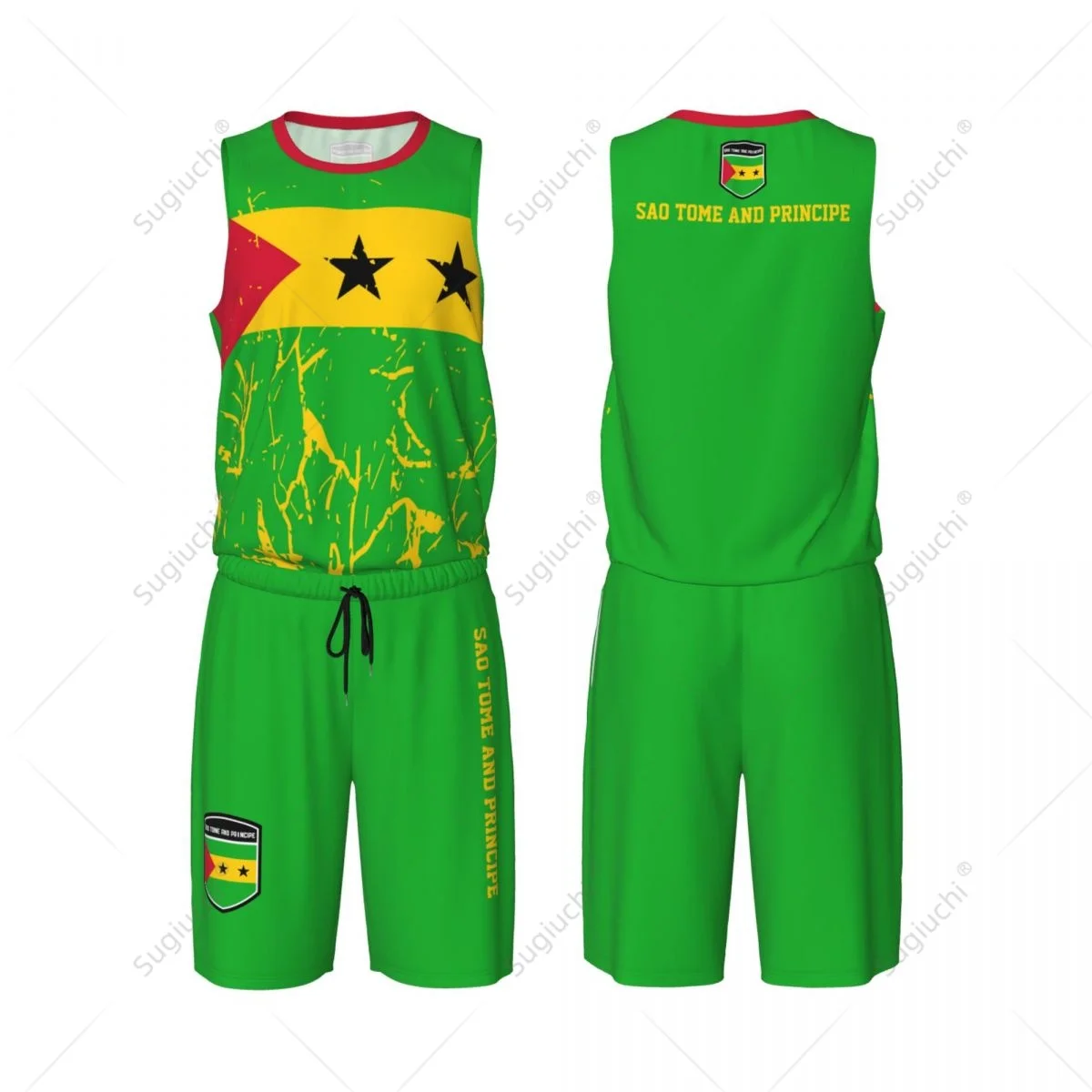 

Team-up Sao Tome And Principe Flag Grain Men Basketball Jersey Set Shirt & Pants Sleeveless Custom Name Nunber Exclusive