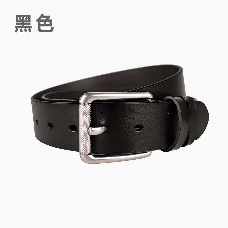 حزام كلاسيكي للرجال من جلد البقر مكون من طبقتين، حزام جلدي كاجوال عصري بإبزيم دبوسي بعرض 3.8 سم