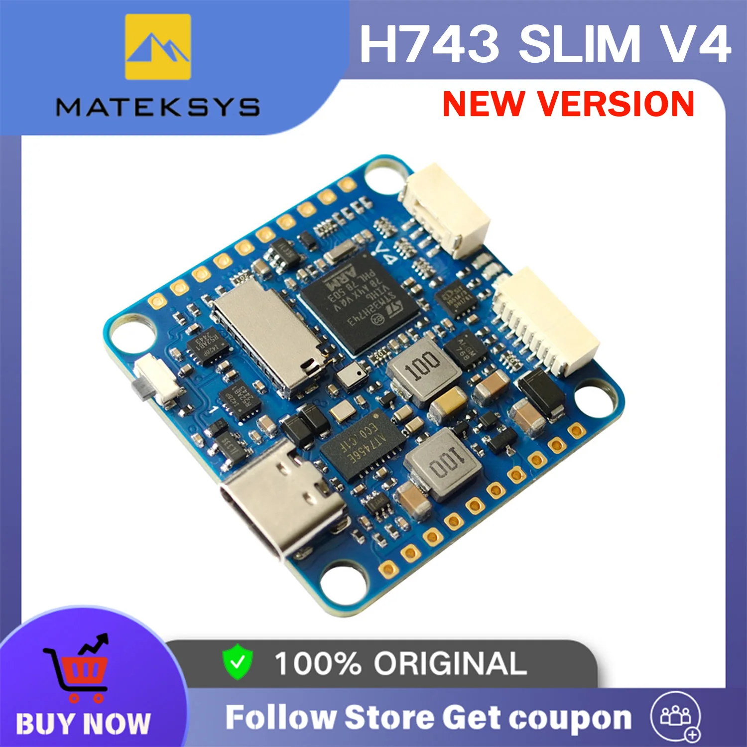 

Matek Mateksys H743 SLIM V4 STM32H743VIT6 Dual ICM20602 Blackbox 2-8S F7 Контроллер полета 30,5x30,5 для FPV DJI RC Drones