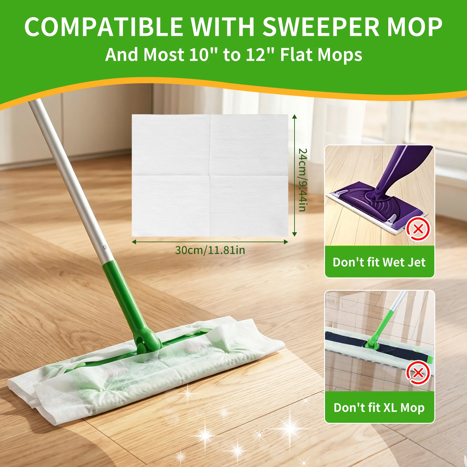 JINYUDOME 100pcs Disposable Electrostatic Dust Removal Mop,Paper Cleaning Cloth Replacement Mop Head Cloth,Home Kitchen Bathroom