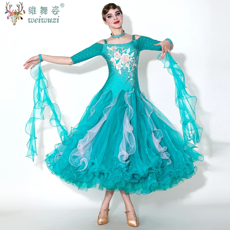 زي أداء قاعة الرقص مخصص الراقية نصف كم فستان كبير سوينغ الفالس ملابس مسابقة الرقص الحديثة #2