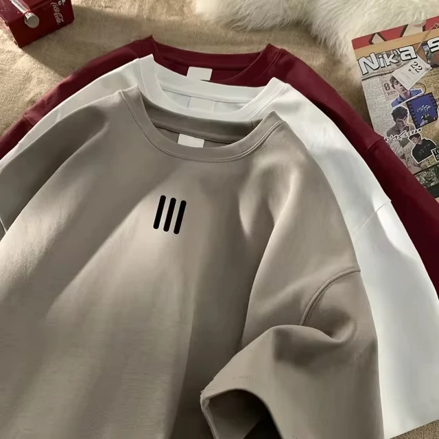 Herren Oversize T-Shirts Baumwoll-T-Shirt Weiß 3XL Lässige Sommerkleidung Modischer Print T-Shirts für Männer Neue Kleidung 2024 Neu