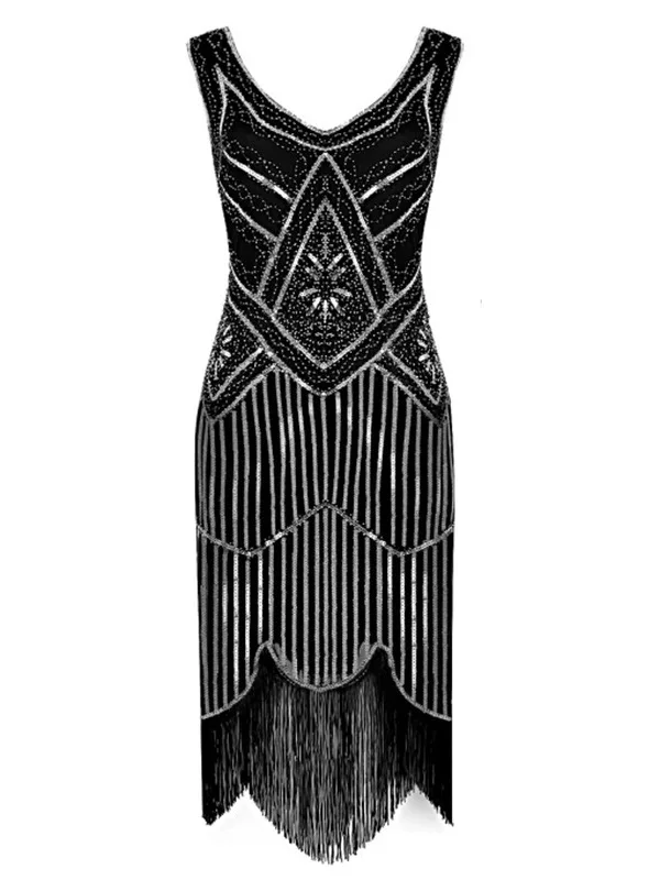 Lovertjes Fringe Zomeravondjurk Banketfeest Jaren '20 Mouwloze Jurk Latin Dansvoorstelling Kostuum