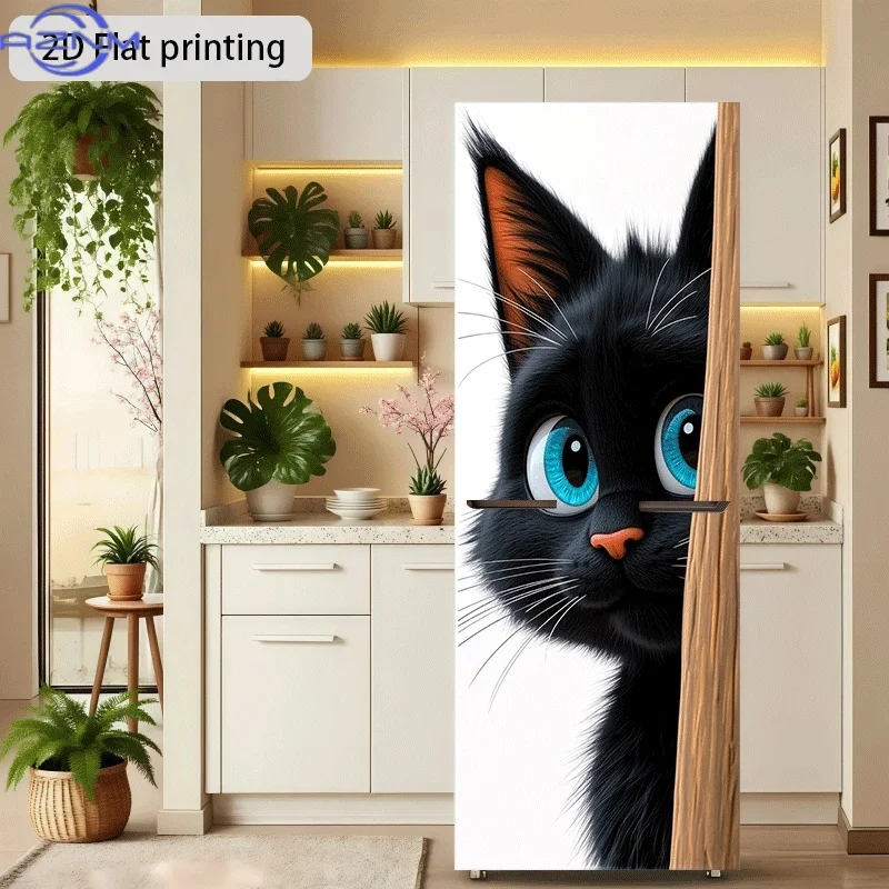 of Black Cat Peeking at You Theme Design Wall Sticker Self-Adhesive Wallpaper Suitable for Cabinets And Wardrobes, Modern Kitc