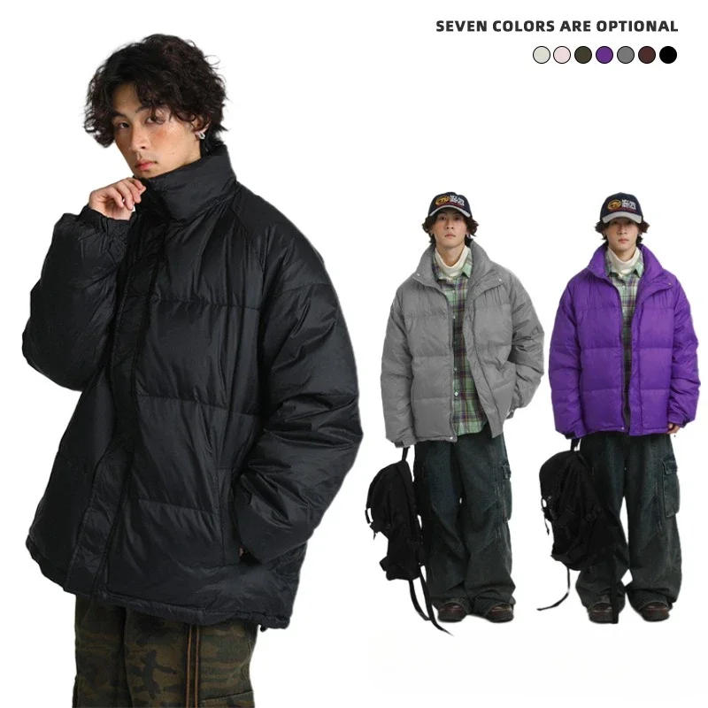 

Winter Puffer Jacket Men White Duck Down Thick Warm Stand Collar Coats Male Loose Outdoor Casual Black Down Jackets Man Outwear