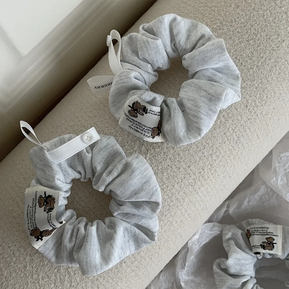 Minimalist Gray Knit Scrunchie Cute Bear Casual Comfy Style Perfect Daily Hairstyling Looks Adorable Hair Accessory Relaxed