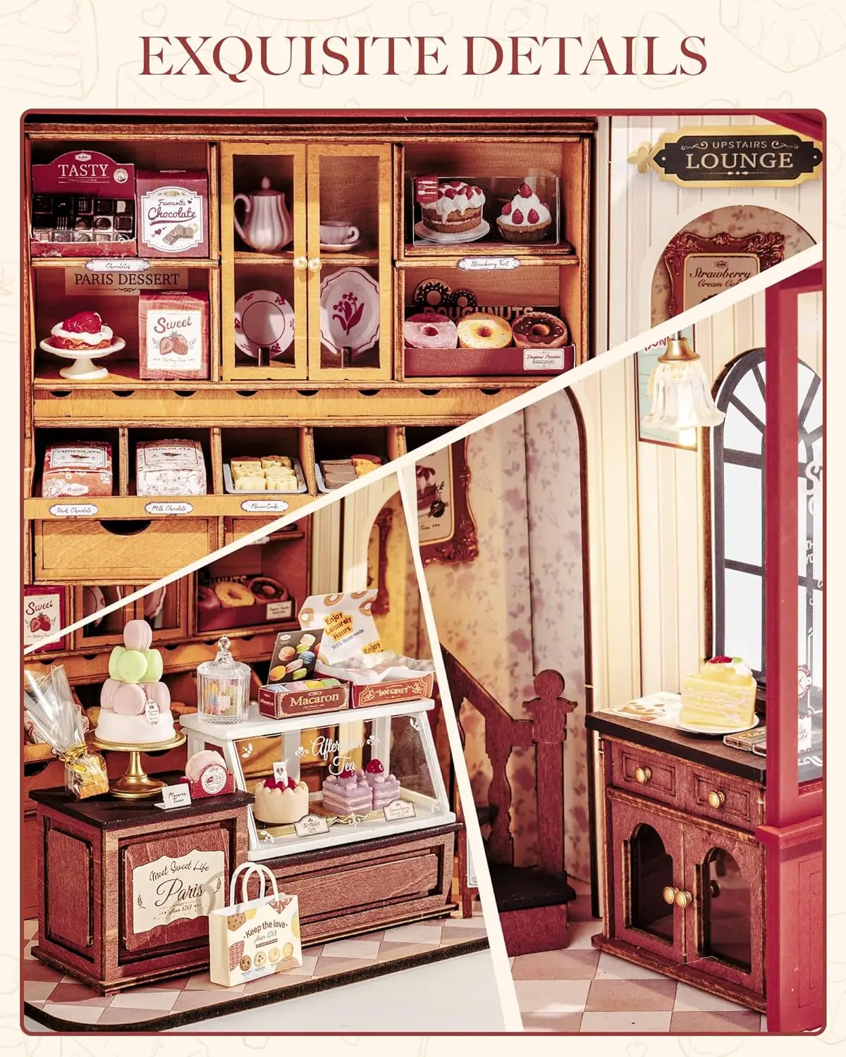 Rolife DIY Miniature House Kit and Furniture Dessert Shop Wooden Dollhouse Model Building Kit Gift for Children Adults