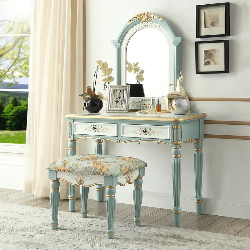 Mediterranean style dressing table Pastoral desk Dressing cabinet Storage cabinet One American princess dressing table