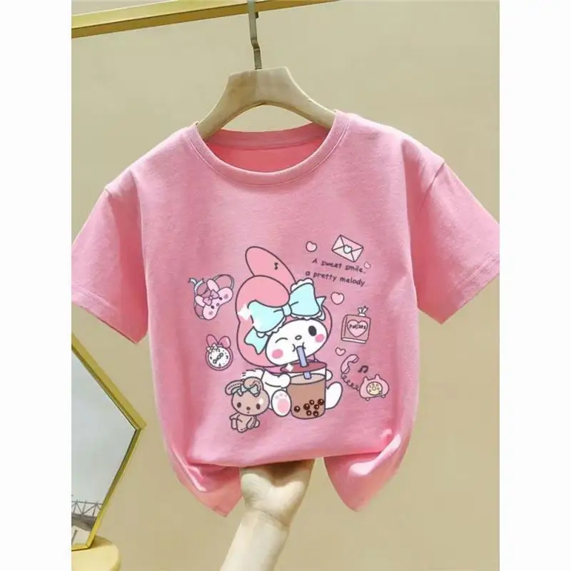 

Sanrio Girls Summer Cute Print T-Shirt Kuromi New Style Cotton Children Short Sleeve Fashion Fashion Fashion Versatile Casual