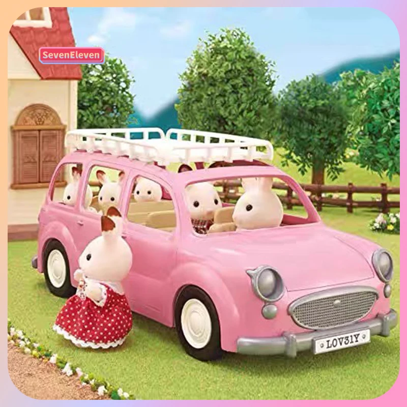 Sylvanian Families Family Picnic Car Rainbow School Bus Camper Car Picnic Car Kids Simulated Playhouse Kindergarten Car Toys