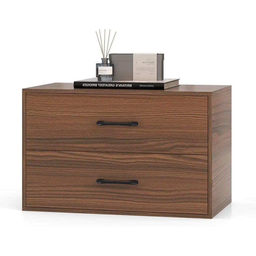

2-Drawer Wooden Storage Organizer with Metal Handle and Smooth Sliders, Ideal for Cabinets or Offices, Walnut