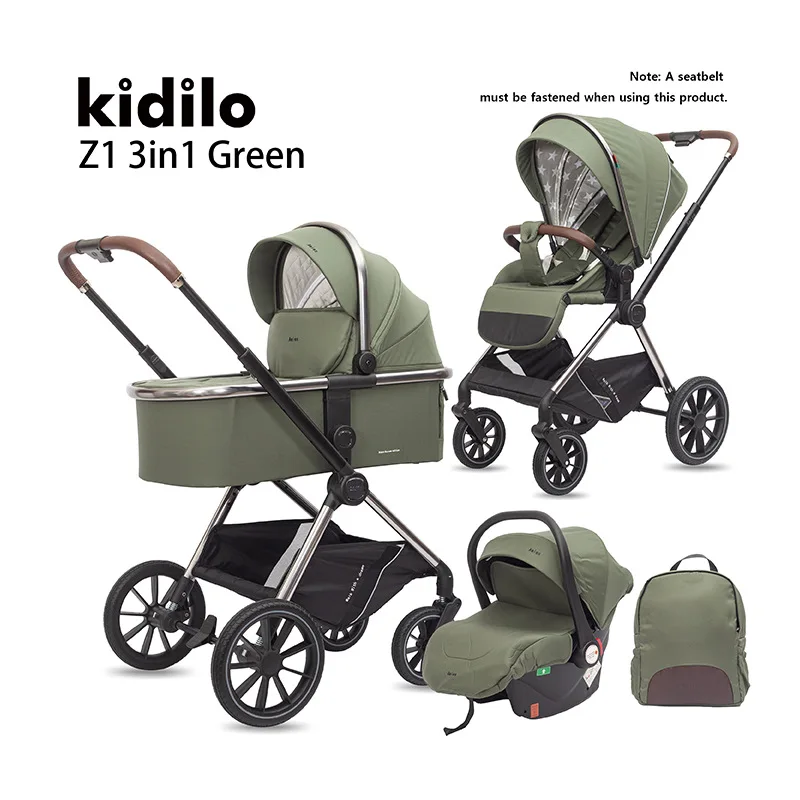 عربة أطفال كيديلو يمكن الجلوس والاستلقاء في اتجاهين ذات مناظر طبيعية عالية 3 في 1 ممتص للصدمات قابل للطي للأطفال حديثي الولادة