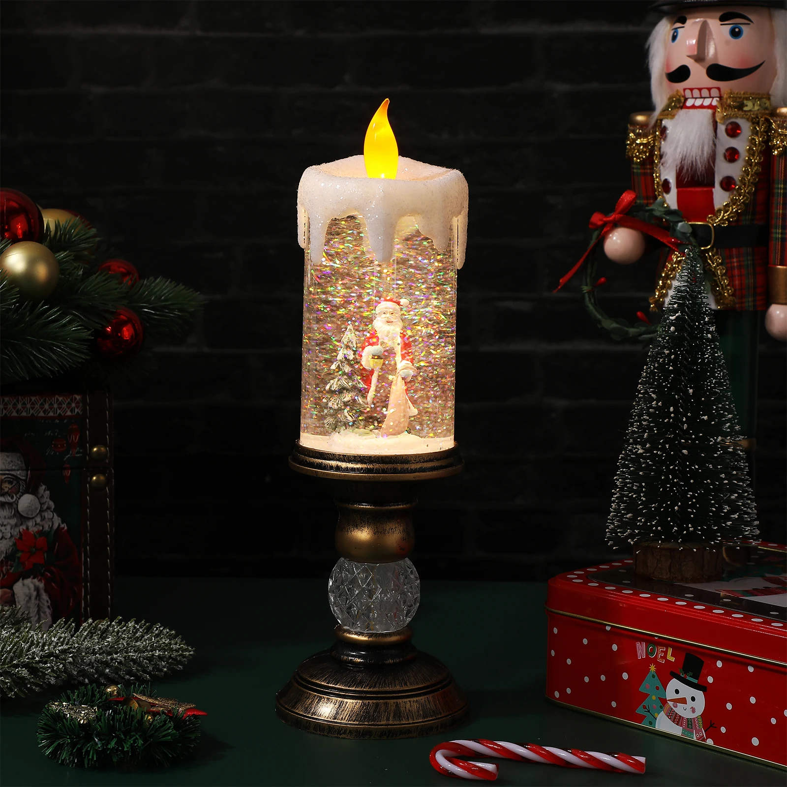 

1pc Christmas Led Candle Lamp Usb Charging Candle Led Night Light water-filled Visual Effect Music Box Lamp Desktop Decoration